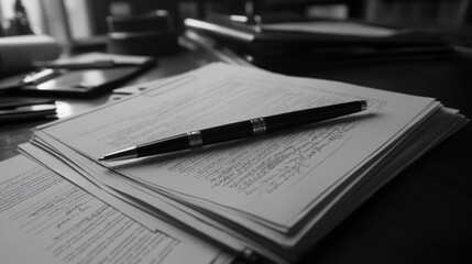 Elegant Pen Rests on Stack of Important Documents