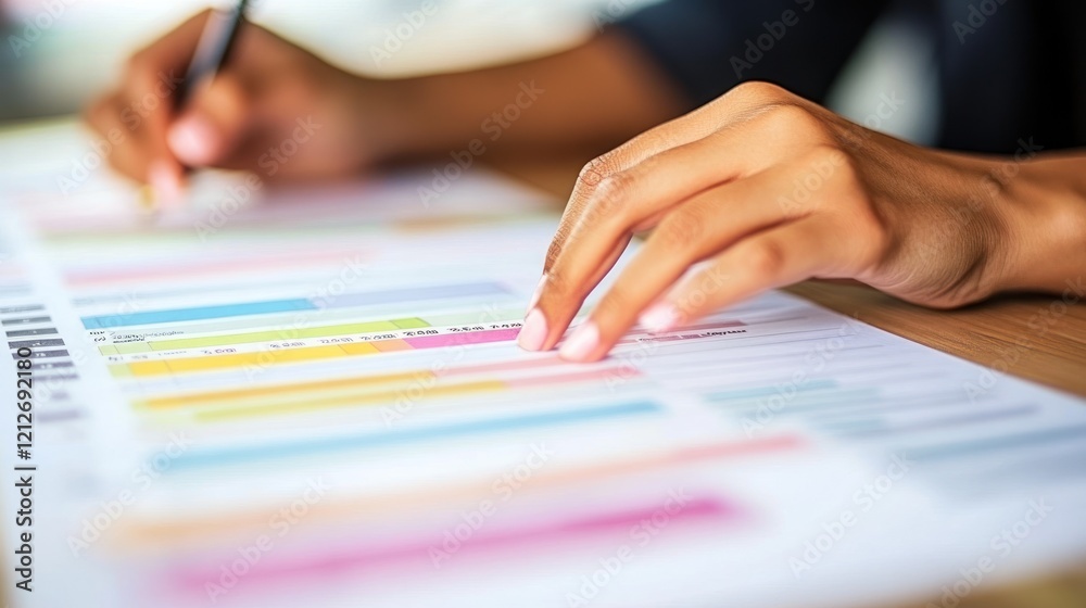 Poster Hands reviewing colorful data charts and graphs