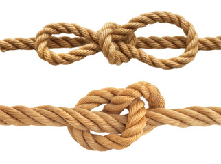 Single rope collection with knot isolated on white or transparent background, cutout PNG