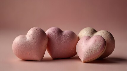 Obraz premium Pink and Beige Heart Sculptures: A Gentle Romantic Arrangement