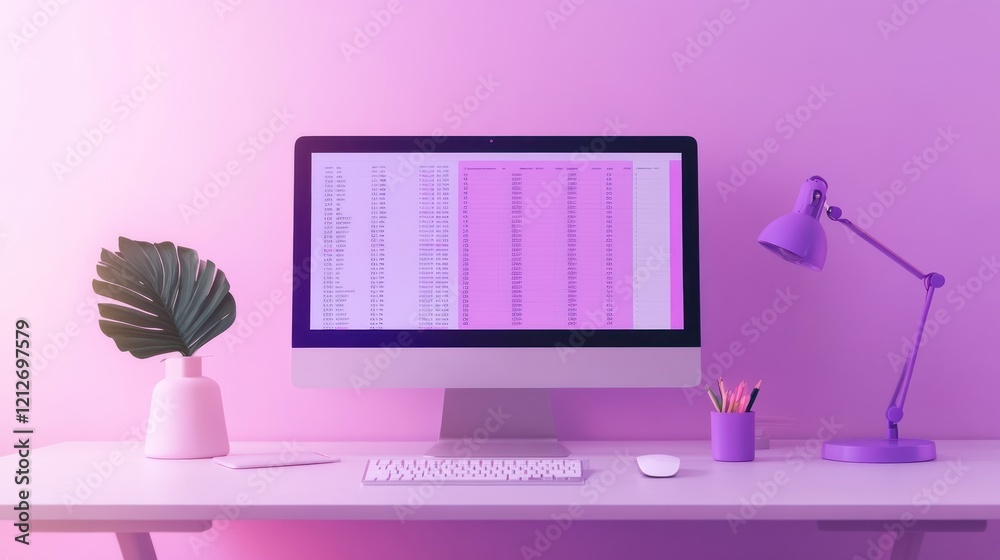 Poster Modern Workspace Setup With Computer And Accessories