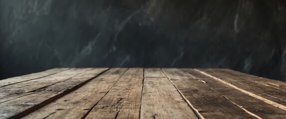 Rustic Wooden Tabletop with Dark Textured Background Display.