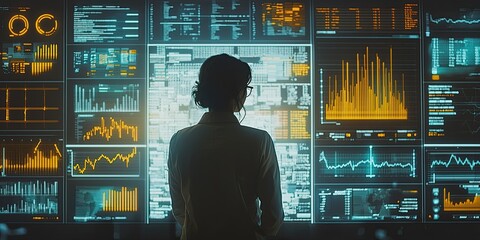 Financial analyst reviewing inflation data on a digital platform, with clear visualizations of historical trends in a modern interface.