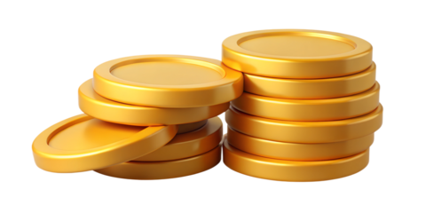 3D Cartoon Style Gold Coin Stack Icon: Vector Illustration of Wealth, Finance, and Currency Design