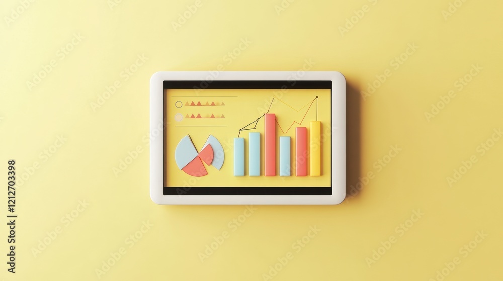 Poster Tablet Displaying Colorful Charts and Graphs Data