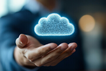 Fototapeta premium Person's Hand Supporting Digital Network Cloud