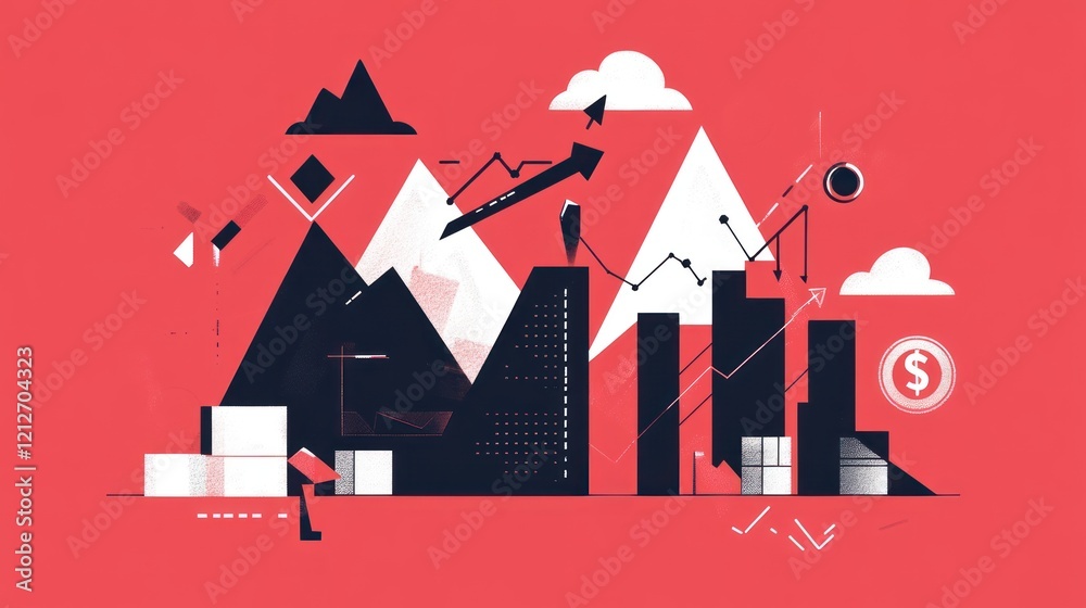 Poster abstract mountainous graph showing growth and financial success