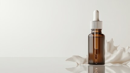 3d mockup Minimalist 3D Packshot of a Serum Bottle on a Clean White Surface with Natural Light Reflection