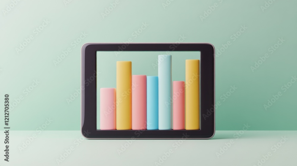 Poster colorful bar graph displayed on a tablet screen