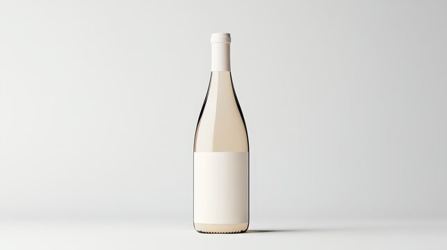 3d mockup Minimalist 3D Representation of a Wine Bottle Featuring a Simple White Label in Soft Lighting