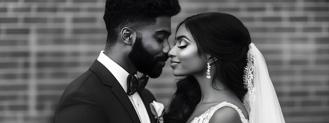 Romantic Wedding Couple in Black and White
