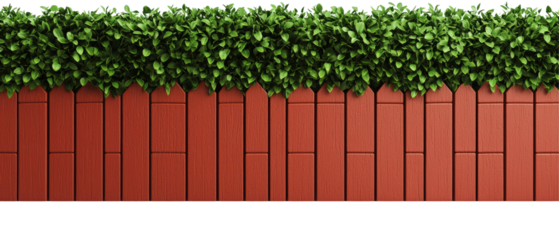 sturdy red brick fence topped with lush green foliage creates vibrant boundary