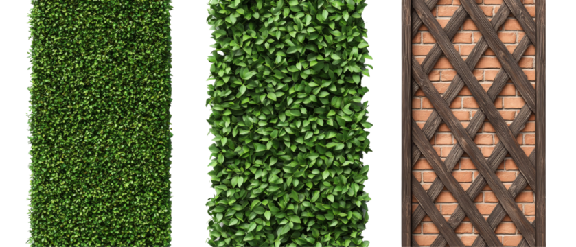 Lush green wall panels with interlocking designs and textured backgrounds