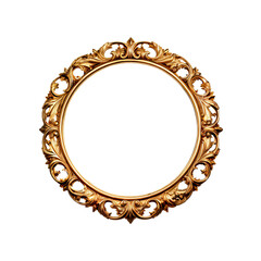 Antique Gold Circular Frame: Ornate antique gold circular frame with intricate details and elegant design, perfect for art or photos.