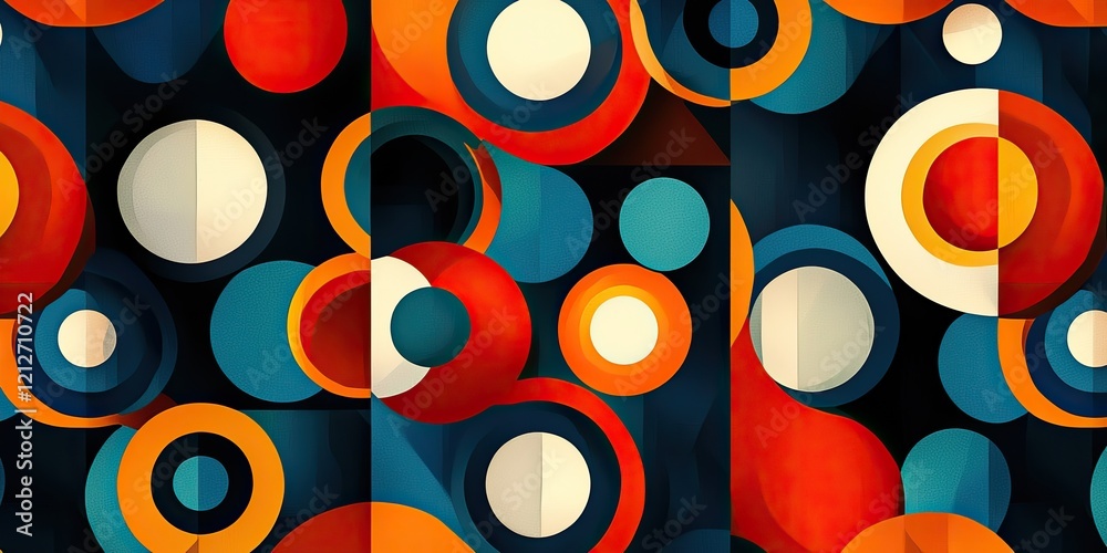 Aufkleber a mid-century modern pattern with vibrant hues and dynamic shapes, ideal for creating a nostalgic, retro vibe.