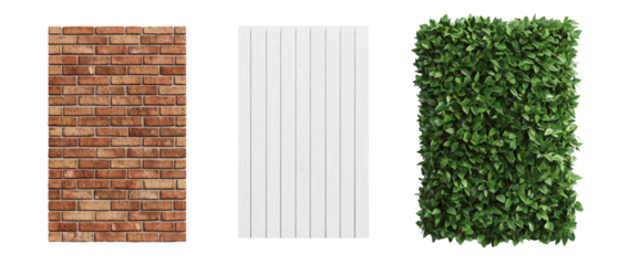 Unique fences made of brick, wood, and greenery create striking contrast