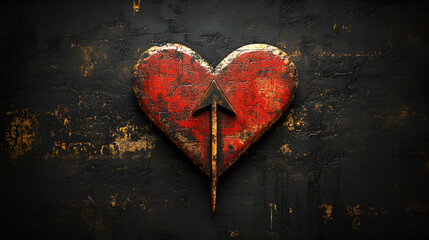 On a black background, a simple black arrow pierces a red heart