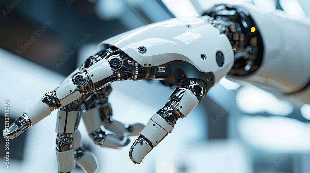 Poster a robotic joint under precision engineering, focusing on intricate mechanics and control systems.