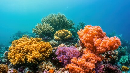 Obraz premium Vibrant Underwater Coral Reef Ecosystem Scene