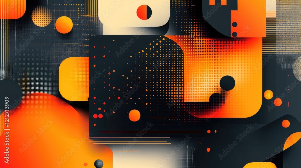 Poster vibrant abstract geometric pattern in orange and black with modern design elements for creative back