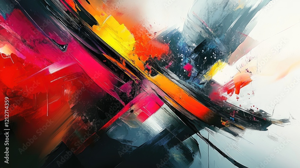 Aufkleber dynamic abstract art composition with bold colors and energetic brush strokes