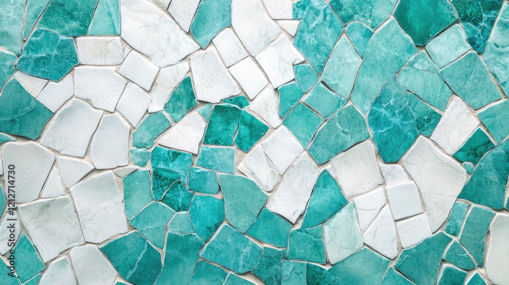 Poster turquoise and white abstract mosaic tile pattern for elegant wallpaper and interior design backgroun