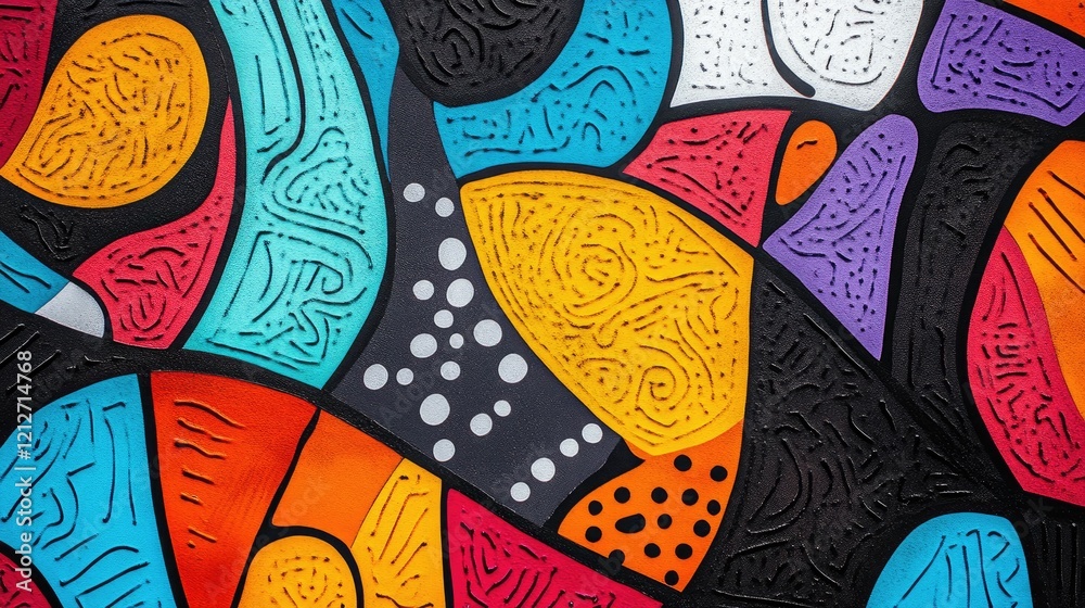 Fototapete Intricate vibrant abstract artwork showcasing colorful patterns and textured linework for creative design projects.