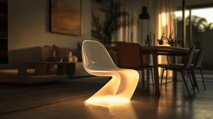 A glowing modular dining chair styled with clean lines and soft lighting. picture