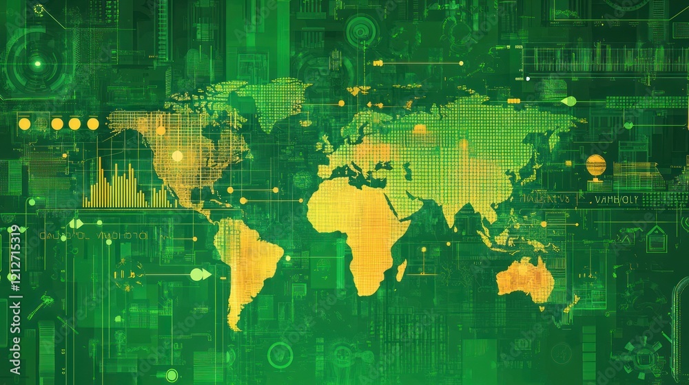 Poster Global Network Data Visualization Digital World Map