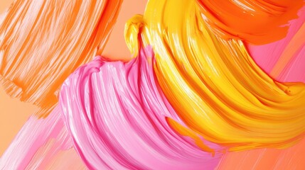 Dynamic abstract brushstroke background in warm hues of orange pink and yellow for creative design projects