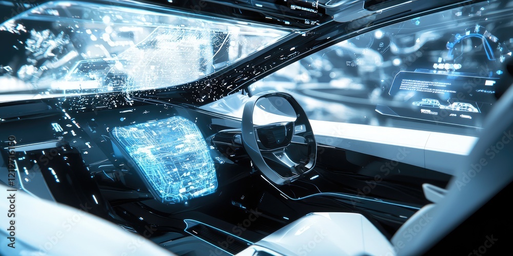 Aufkleber A futuristic transportation interface with dynamic routes, real-time traffic data, and interactive controls for smart urban mobility.
