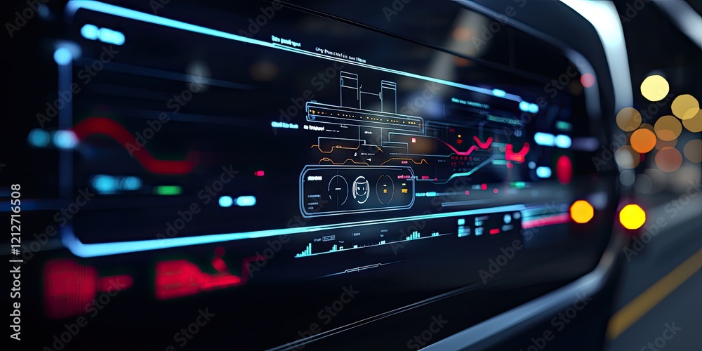 Aufkleber a digital transportation UI, featuring live data streams, responsive route mapping, and advanced tech controls.