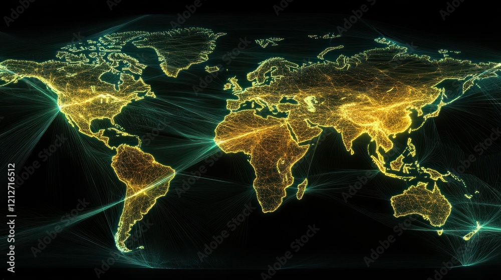 Poster Global Network Connections Illuminating World Map