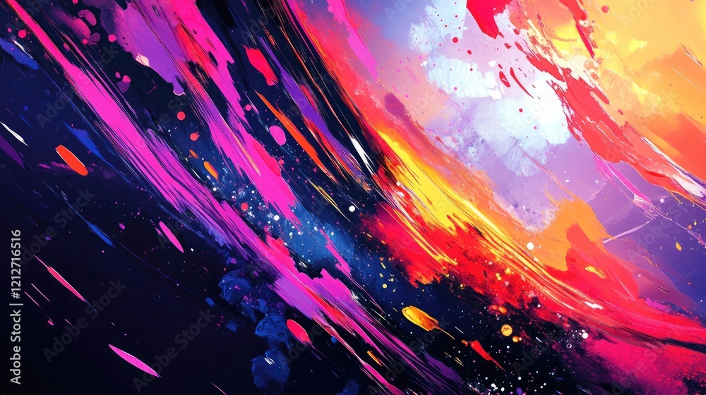 Poster Dynamic Abstract Colorful Splashes with Fluid Brush Strokes and Bold Hues for Background or Artistic Projects