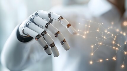 Robotic Hand Interacting with Data Connections and Digital Network