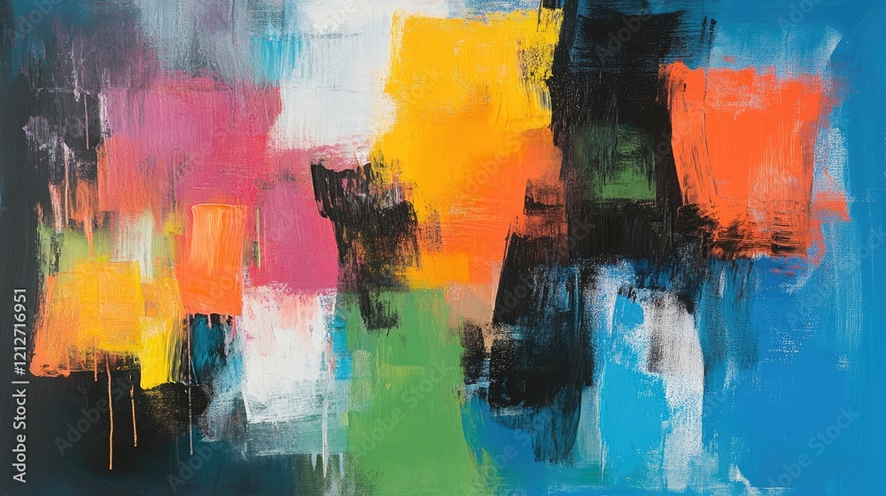 Poster Dynamic Abstract Artwork with Bold Colors and Textures on Canvas