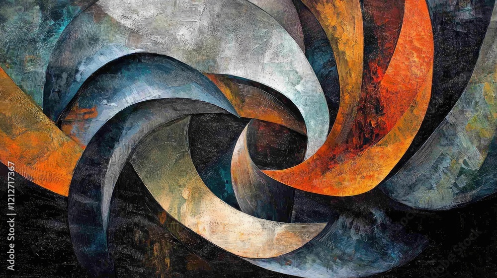 Aufkleber Dynamic abstract artwork featuring swirling shapes and a rich blend of colors creating a visually striking composition for modern decor
