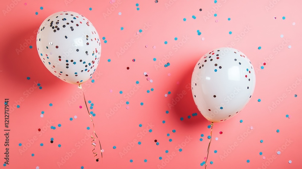 Poster Two confetti-filled balloons on a pink background creating a festive atmosphere with ample space for adding custom text and messages