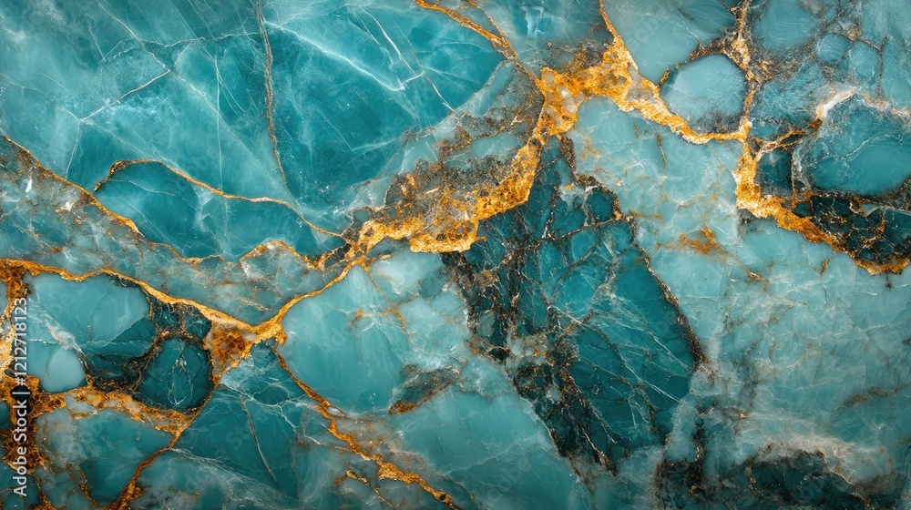 Poster turquoise and gold marble surface with unique artistic texture for backgrounds and designs