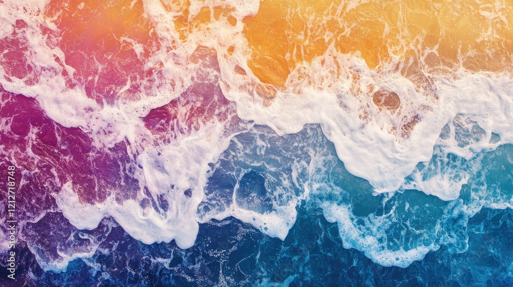 Poster colorful ocean waves crashing on the shore creating a vibrant abstract seascape with beautiful gradi
