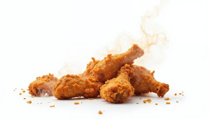 Tasty flying fried chicken isolated on white background