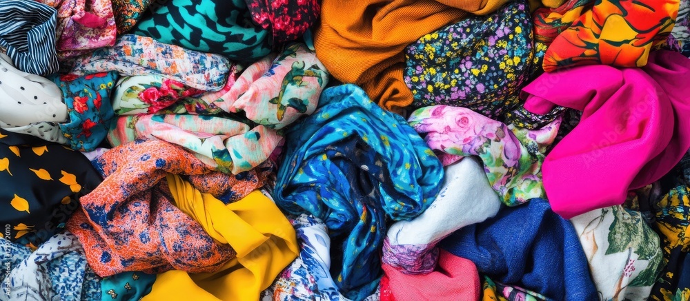Poster colorful and vibrant assortment of diverse fabrics ideal for creative design projects and textile in