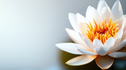 Fototapeta premium Elegant White Water Lily Blooming in Serene Calm Waterscape