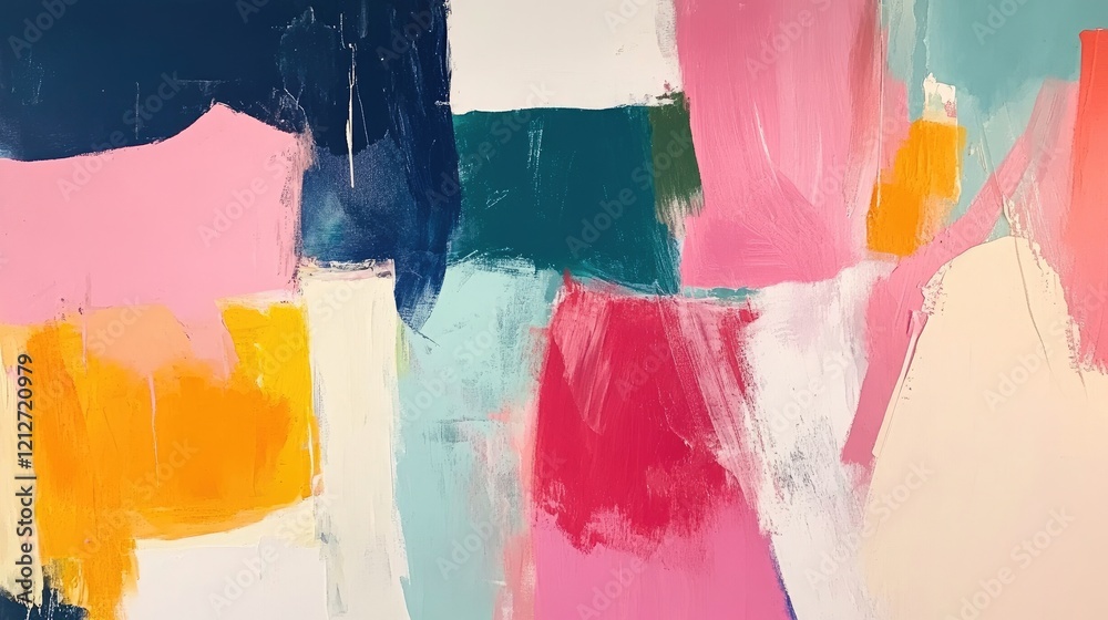 Poster colorful abstract expressionist canvas artwork with bold brushstrokes and dynamic shapes evoking emo