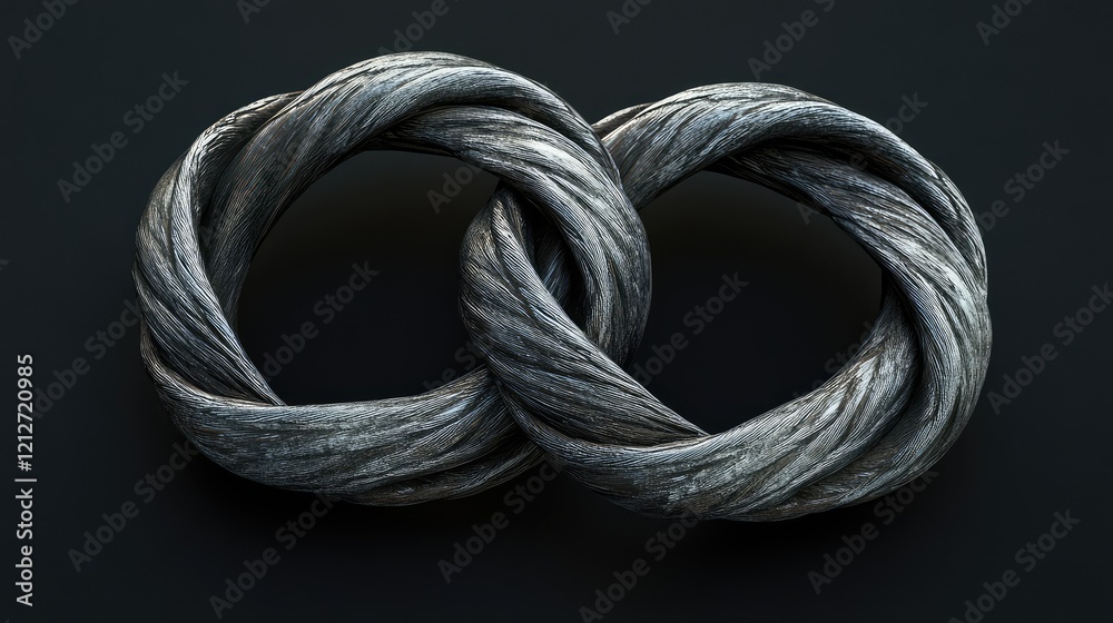 Poster intertwined metallic steel wire coils in a sleek dark background showcasing intricate textures and p