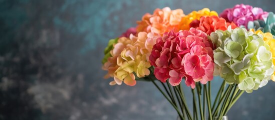Fototapeta premium Colorful artificial flowers in a vintage arrangement perfect for enhancing home decor and adding artistic flair to any setting
