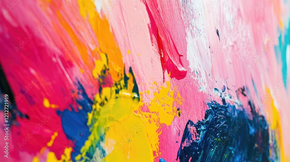 Poster Colorful abstract art textures close-up in a modern gallery setting showcasing creativity and artistic expression through bold brush strokes