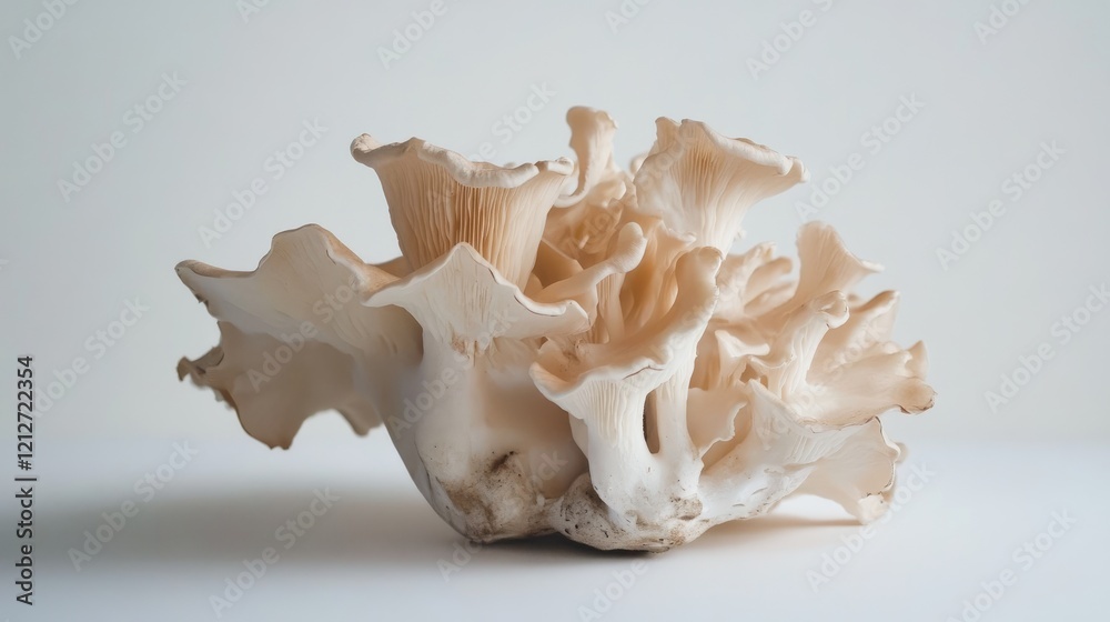 Poster Turtulum mushroom showcasing delicate textures and natural forms set against a clean white background for culinary or botanical concepts