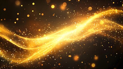 Fototapeta premium Shimmering Gold Particles with Magical Flow on Dark Background