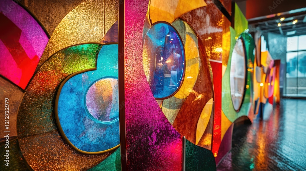 Poster colorful abstract geometric shapes with elegant lighting and textures in contemporary art display